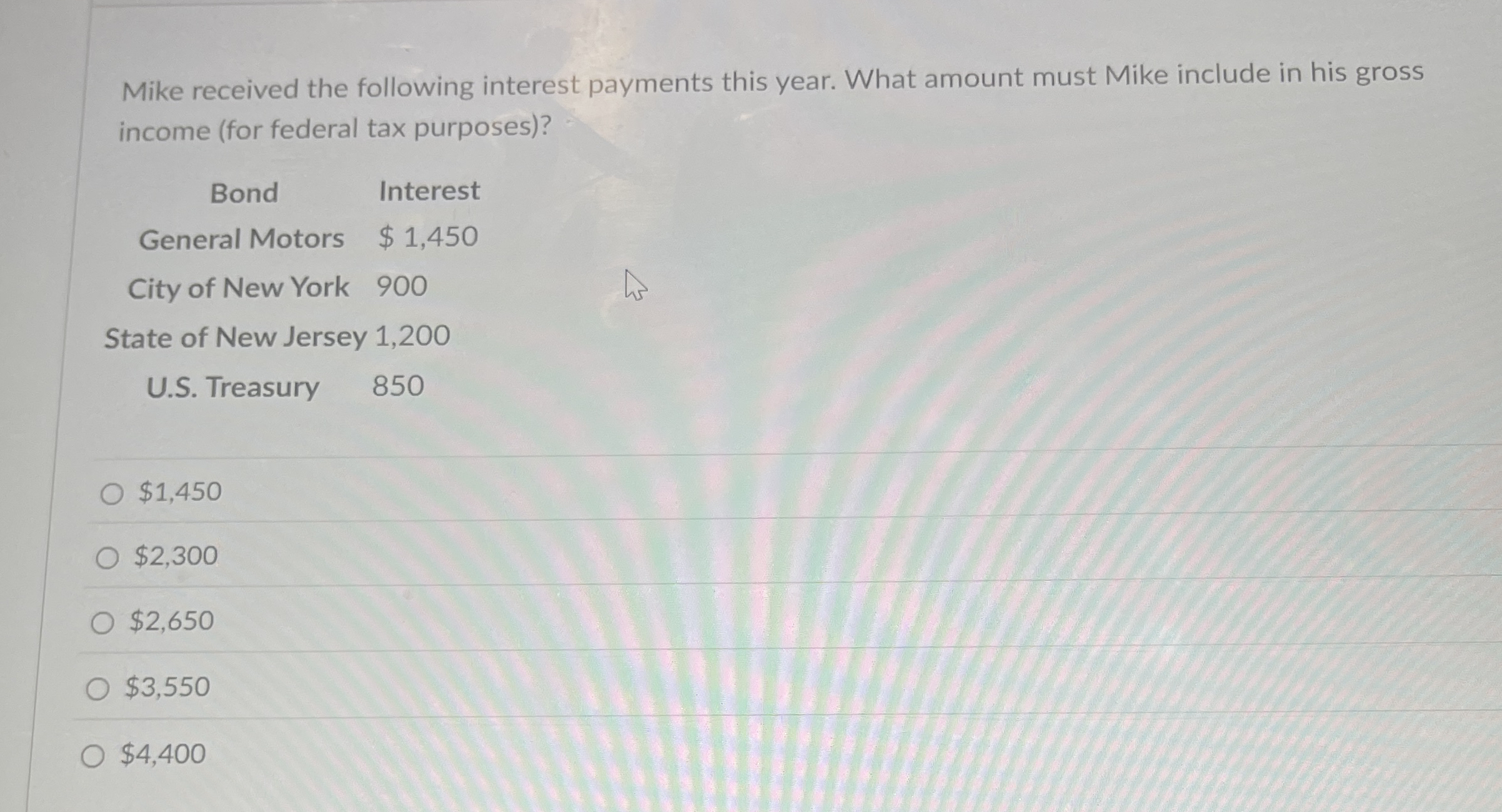 Mike received the following interest payments