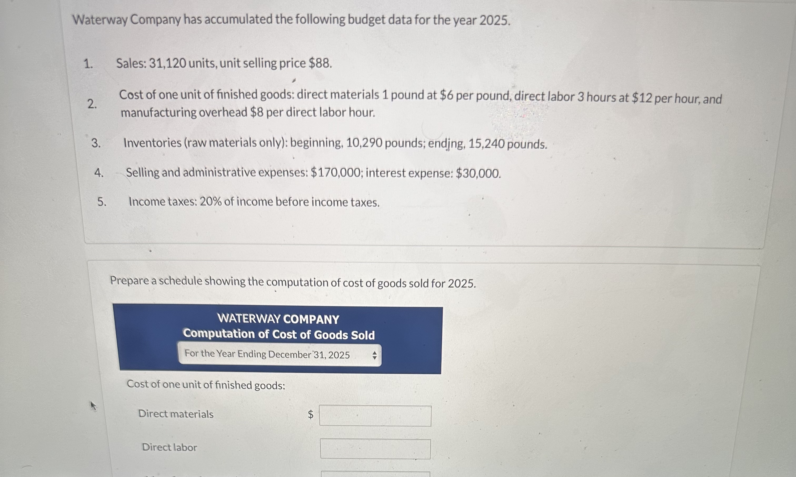 Waterway Company has accumulated the following