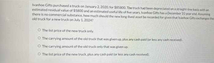 Ivanhoe Gifts purchased a truck on January 2,