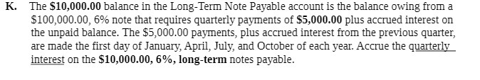 K. The $10,000.00 balance in the Long-Term Note