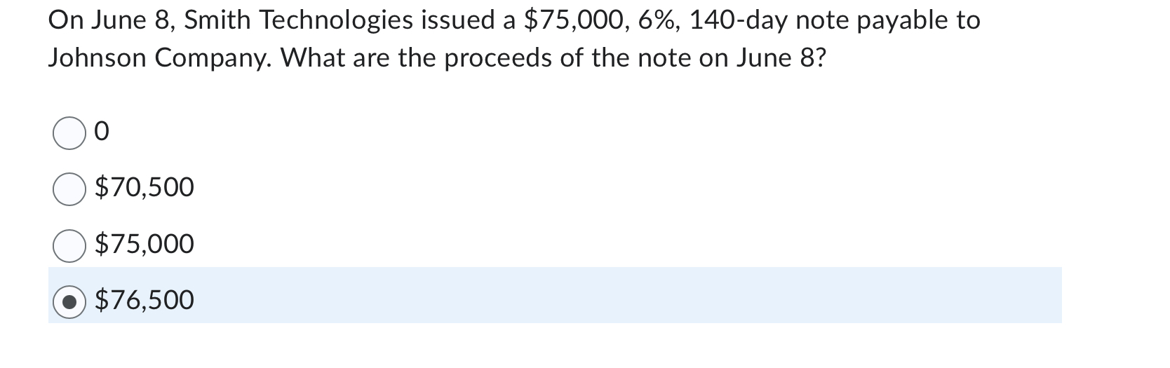 On June 8 , Smith Technologies issued a $ 7 5 , 0