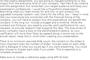 For this week's assignment, you are going to