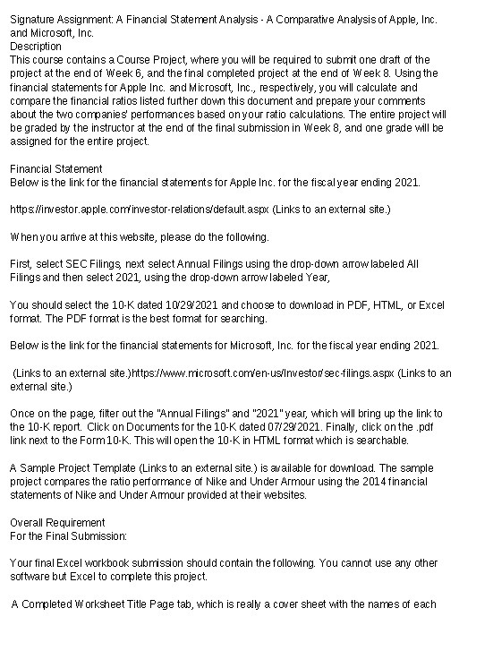 Signature Assignment: A Financial Statement