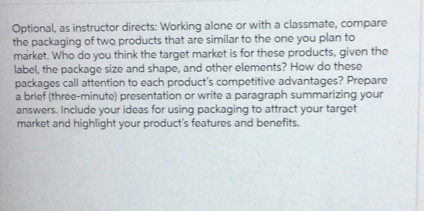 Optional, as instructor directs: Working alone or