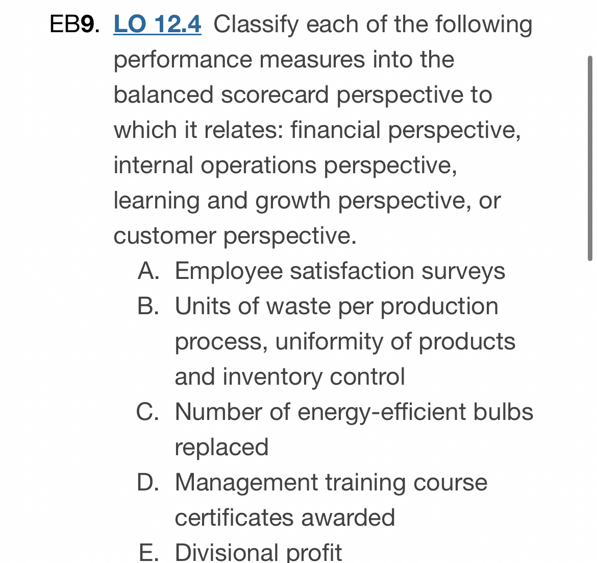 EB 9 . LO 1 2 . 4 Classify each of the following
