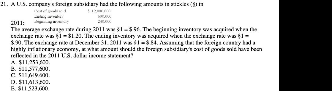 21. A U.S. company's foreign subsidiary had