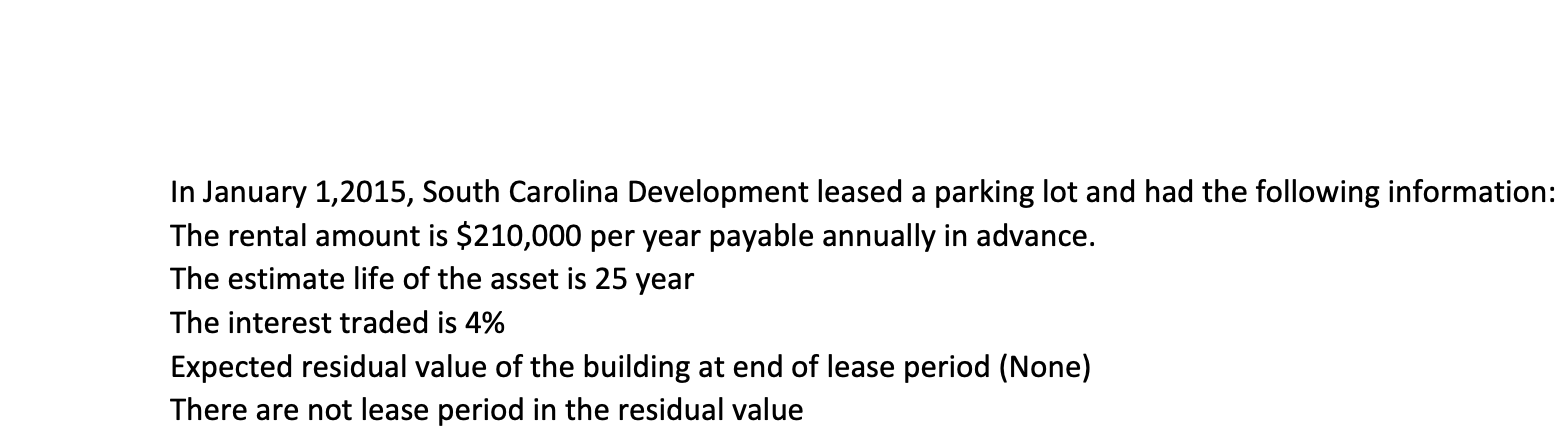 In January 1,2015, South Carolina Development