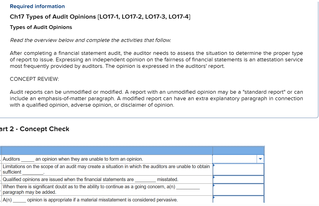 Required information Ch 1 7 Types of Audit
