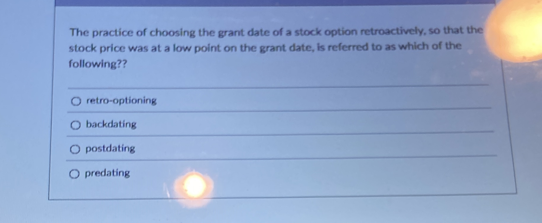 The practice of choosing the grant date of a