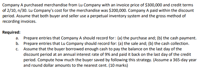 Company A purchased merchandise from Lu Company