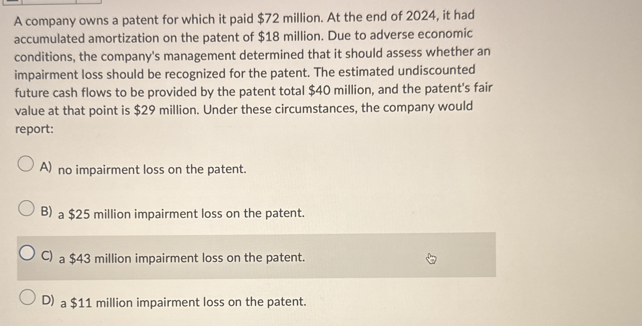 A company owns a patent for which it paid $ 7 2