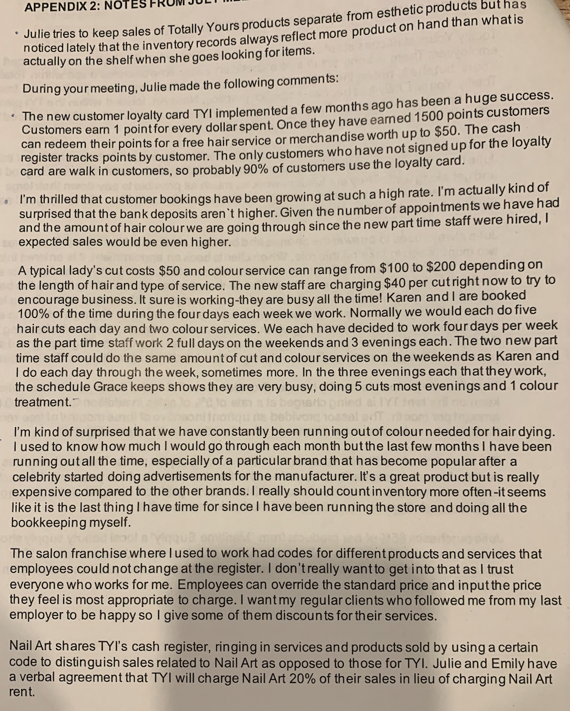 APPENDIX 2: NOTES FR Julie tries to keep sales of