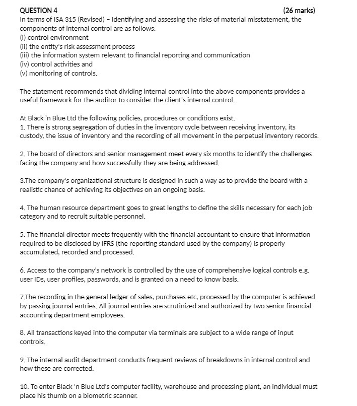 QUESTION 4 {2E marks] In terms of [SA 315