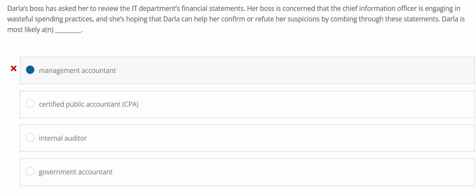 Darla's boss has asked her to review the IT