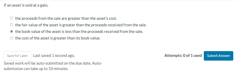 If an asset is sold at a gain, the proceeds from