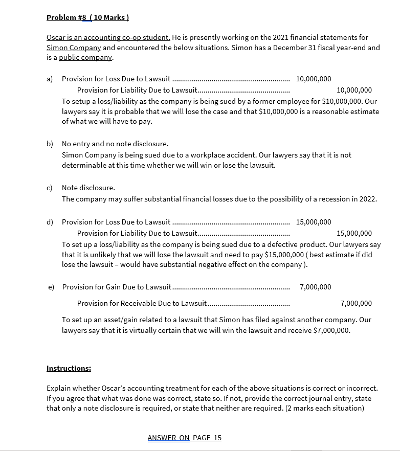 \fProblem #g | 10 Marks [ Osca r is an accounting