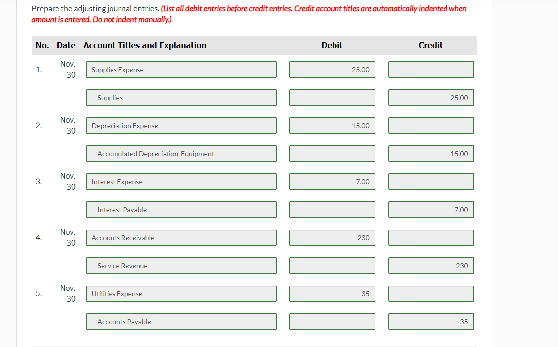 Prepare the adjusting journal entries. (List all
