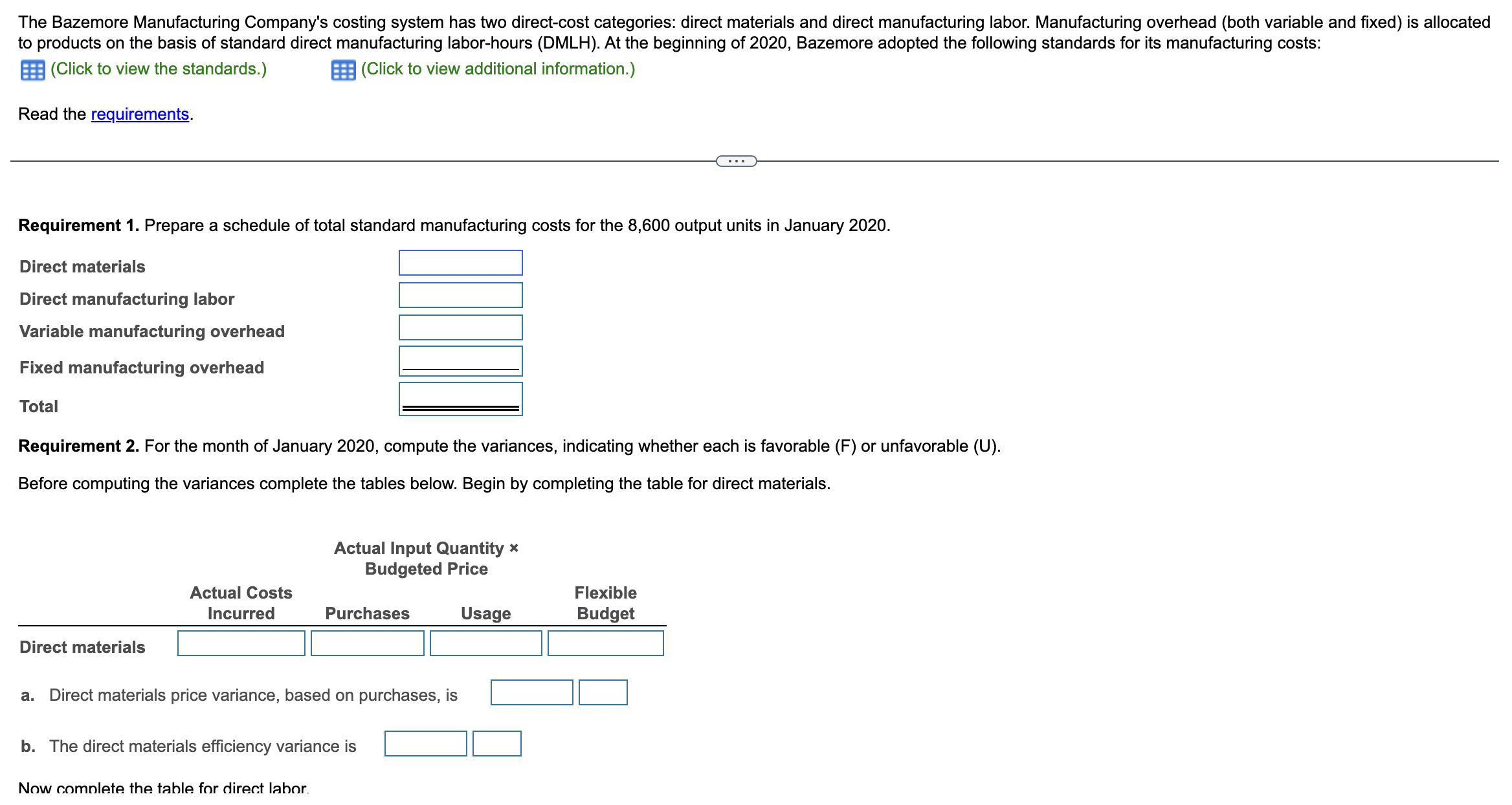 The Bazemore Manufacturing Company's costing