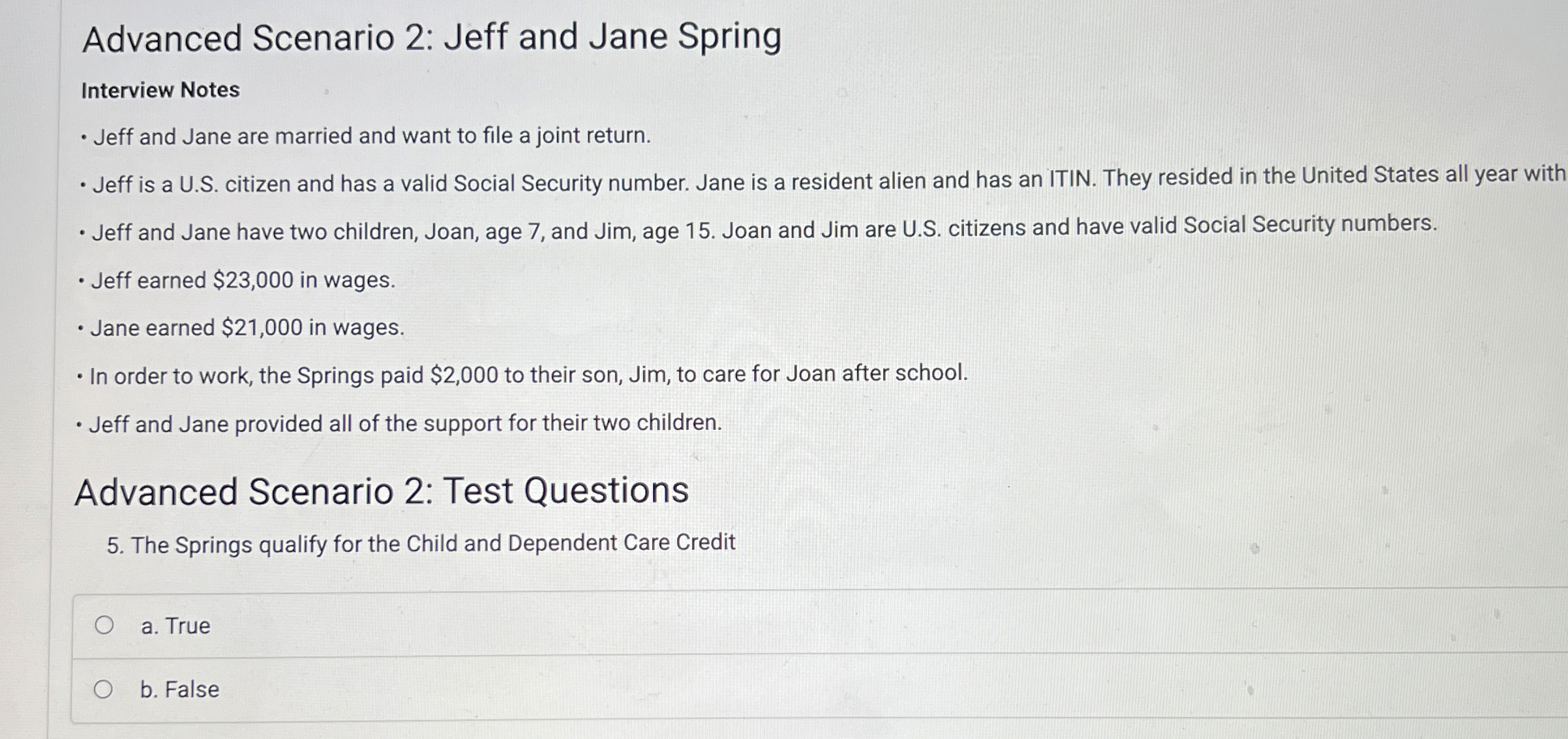Advanced Scenario 2 : Jeff and Jane Spring