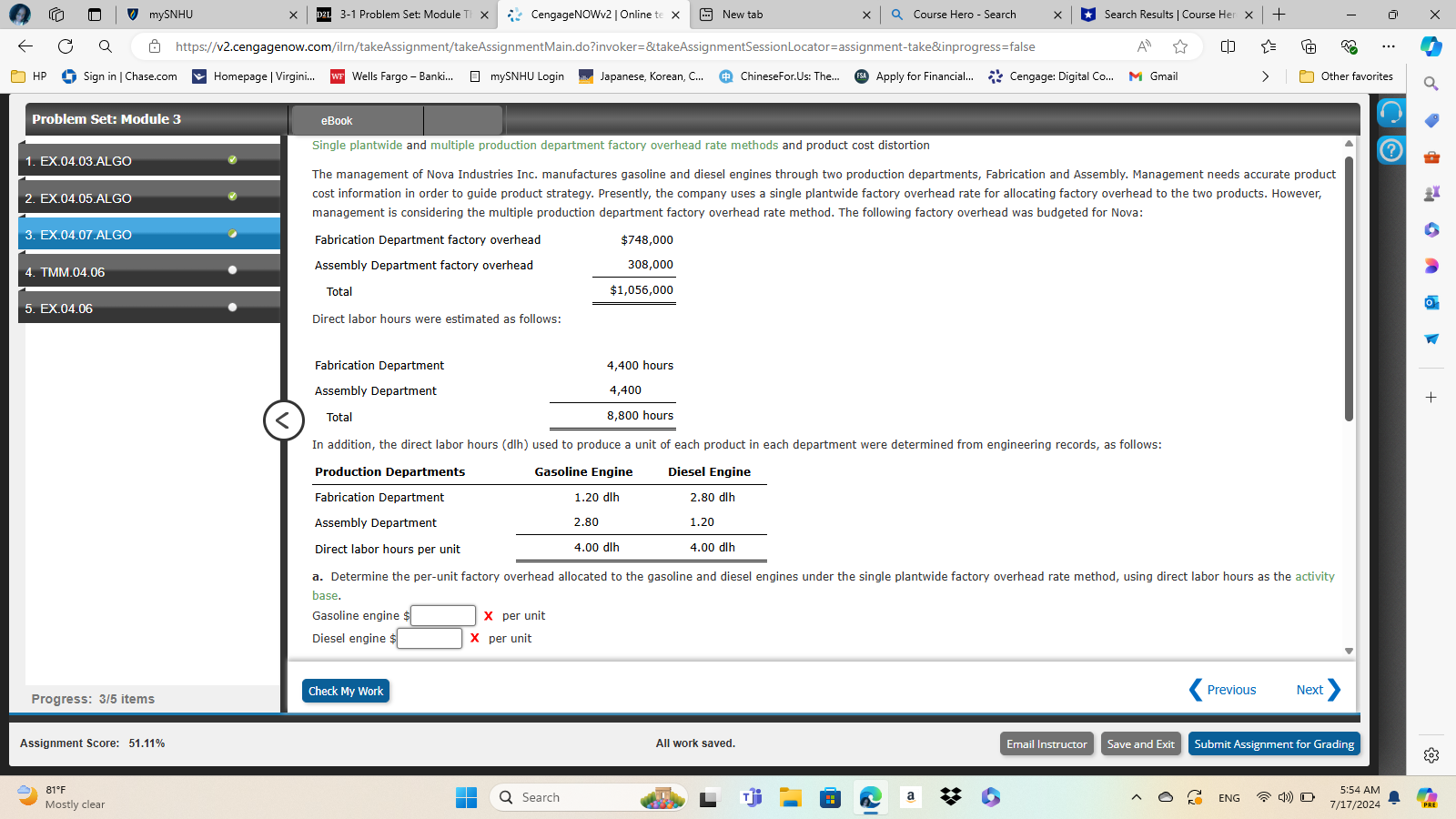 mySNHU D21 3-1 Problem Set: Module TI X