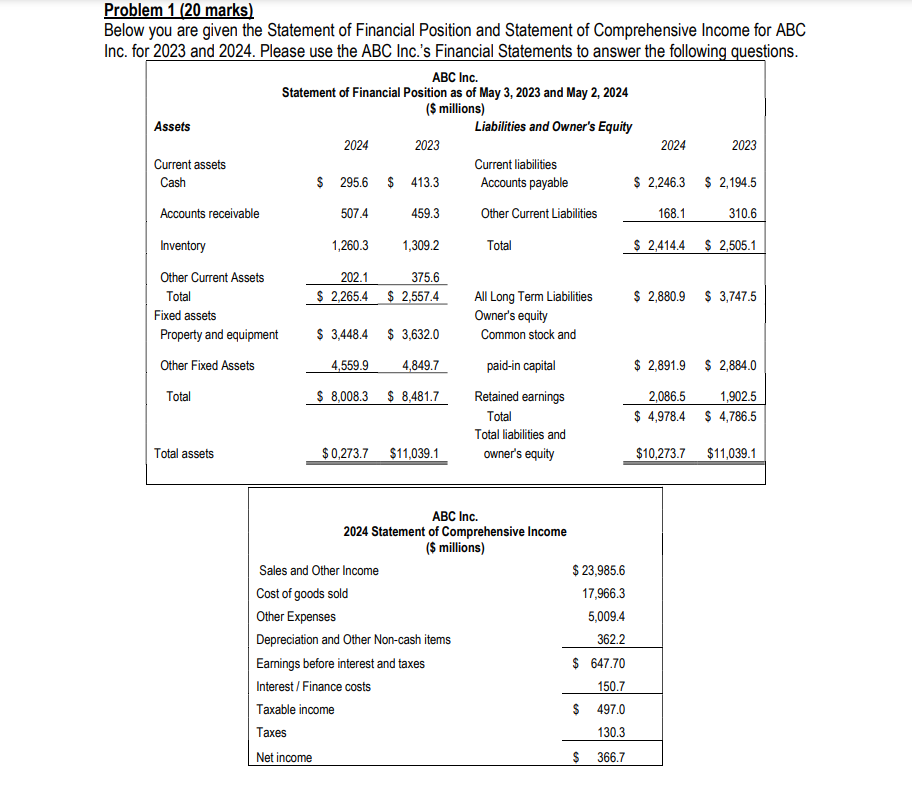 Problem 1 (20 marks) Below you are given the