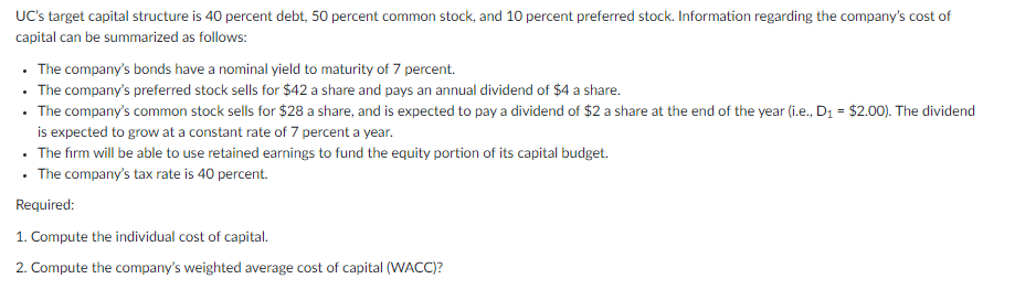 UC's target capital structure is 40 percent