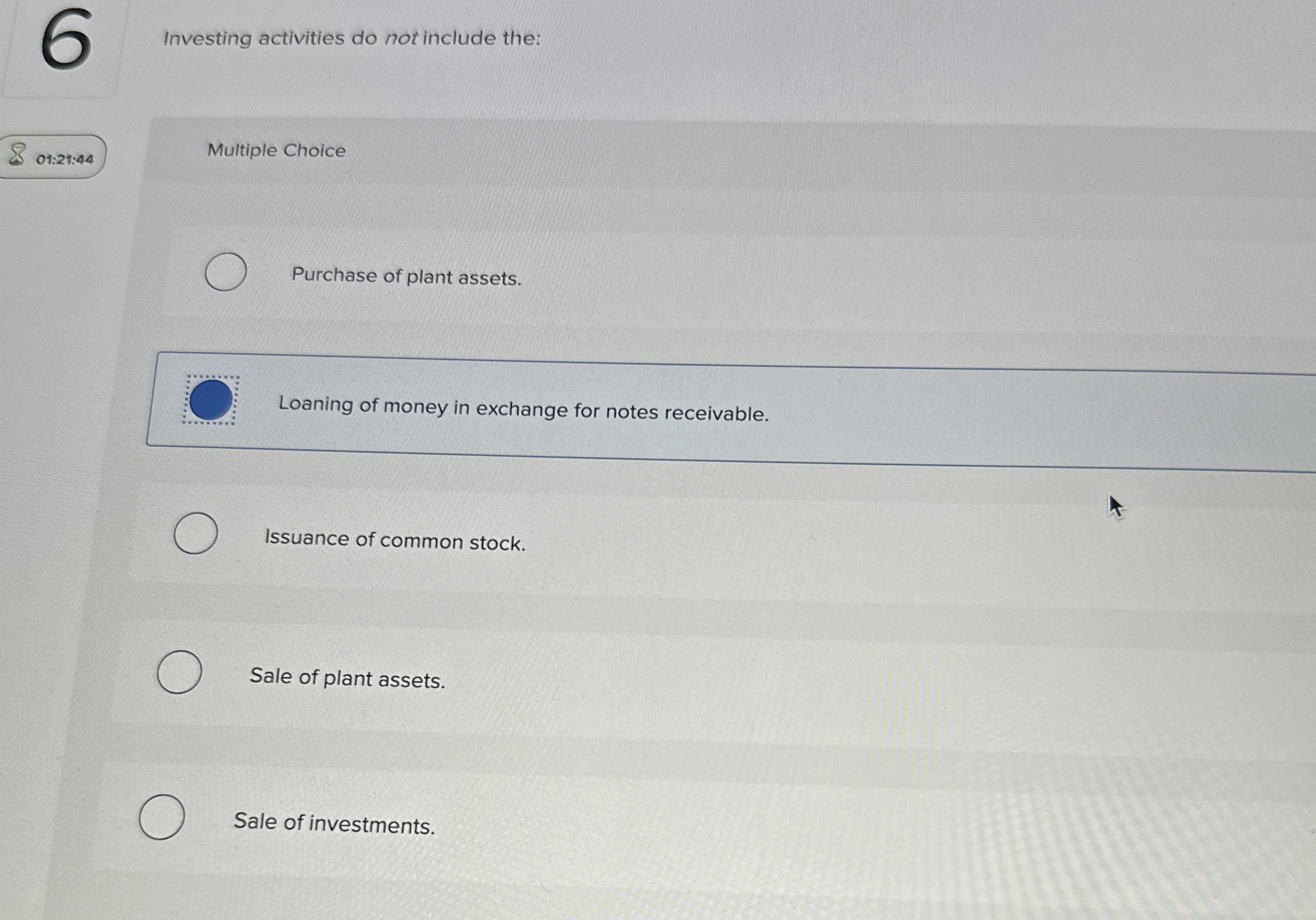 Investing activities do not include the: 0 1 : 2