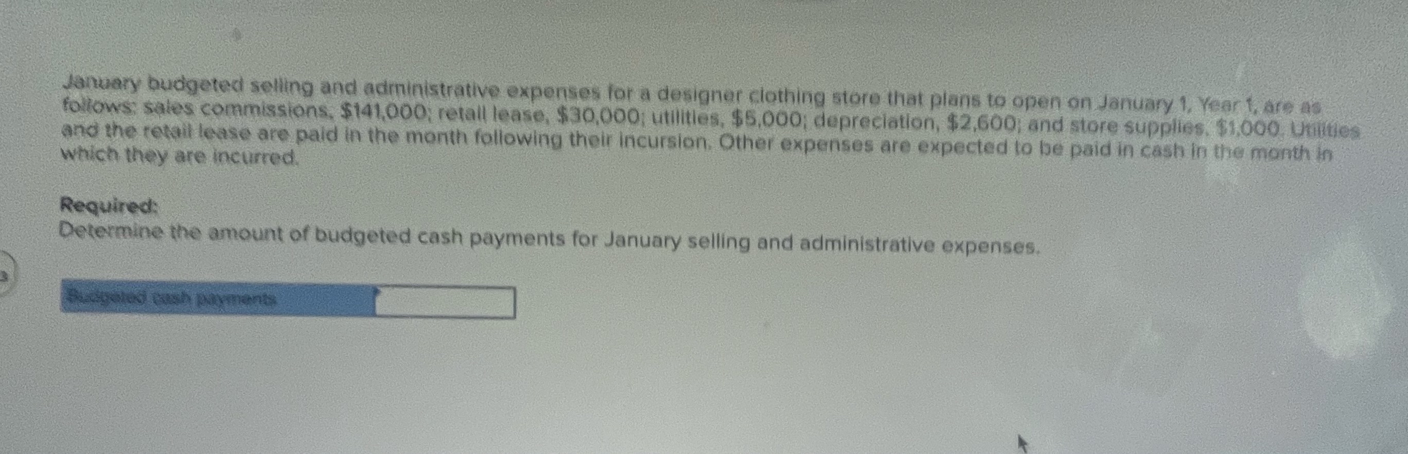 Janvary budgeted selling and adrinistrative