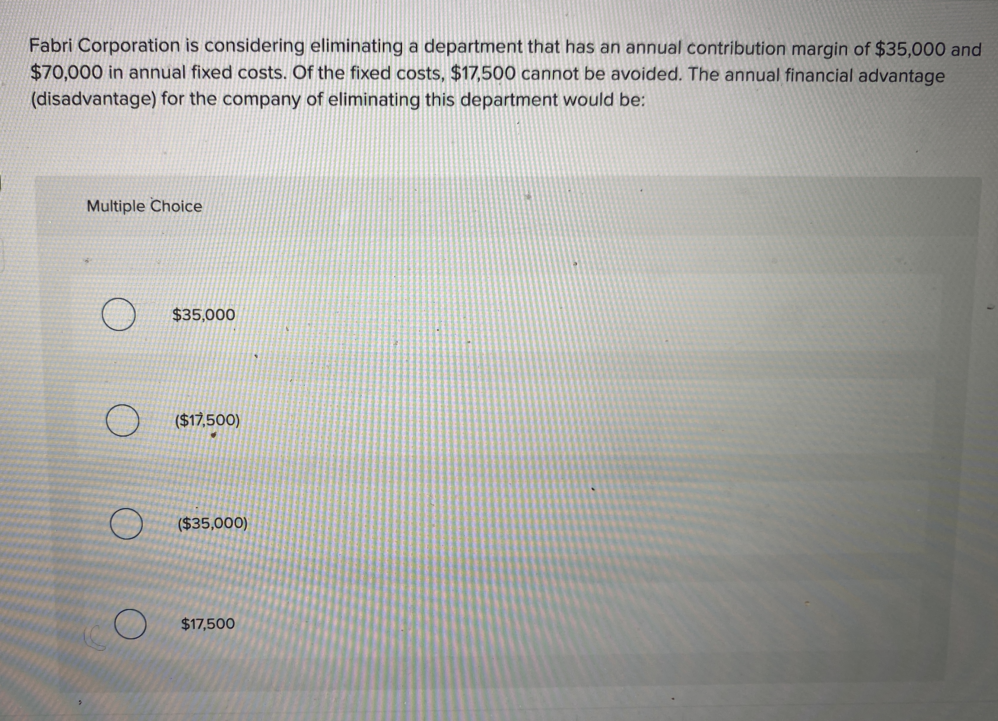 Fabri Corporation is considering eliminating a