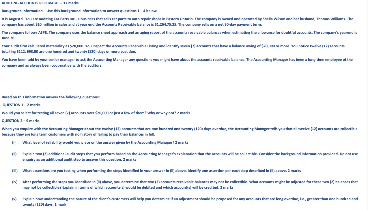 AUDITING ACCOUNTS RECEIVABLE - 17 marks