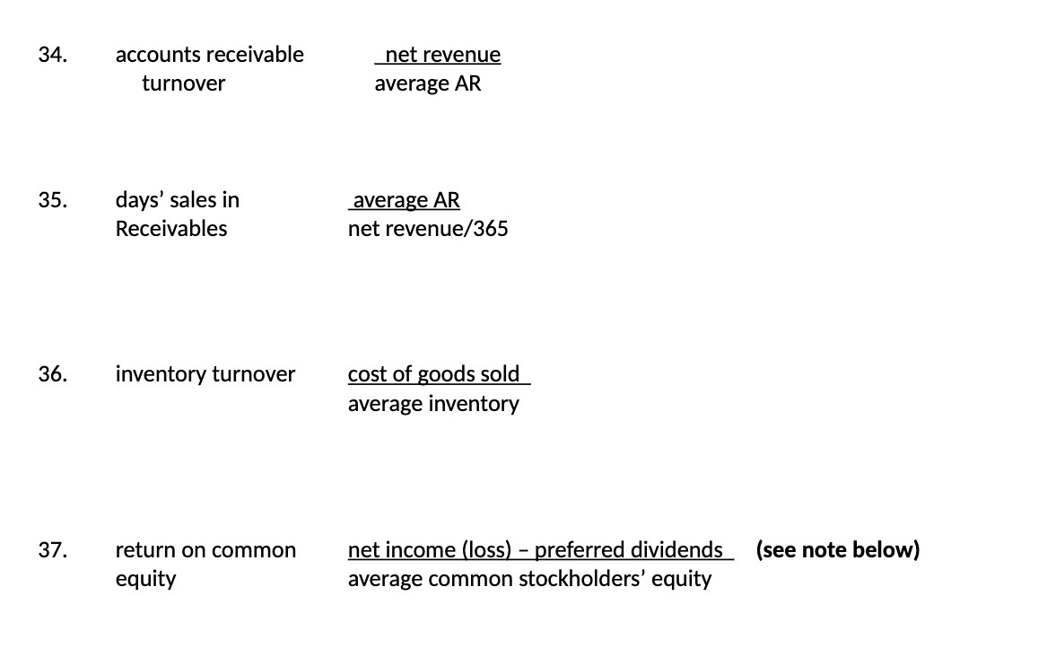 34. 35. 36. 37. accounts receivable turnover