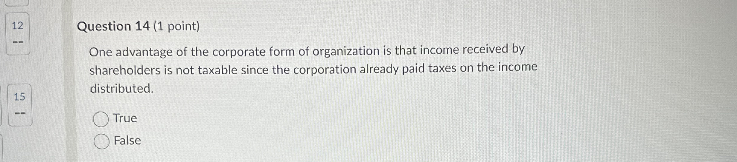 1 2 Question 1 4 ( 1 point ) One advantage of the