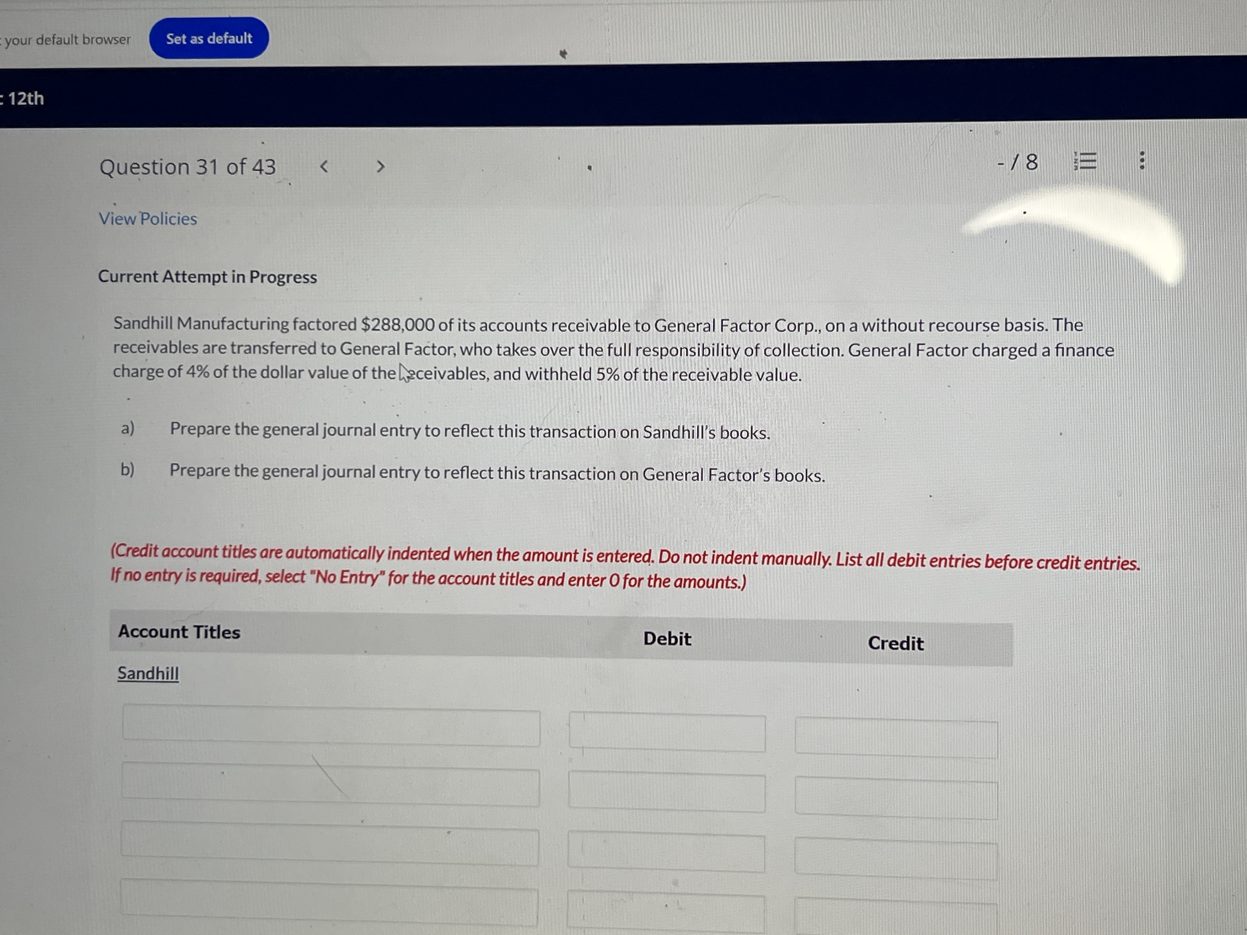 your default browser 1 2 th Question 3 1 of 4 3 -