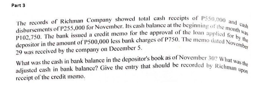 Part 3 The records of Richman Company showed