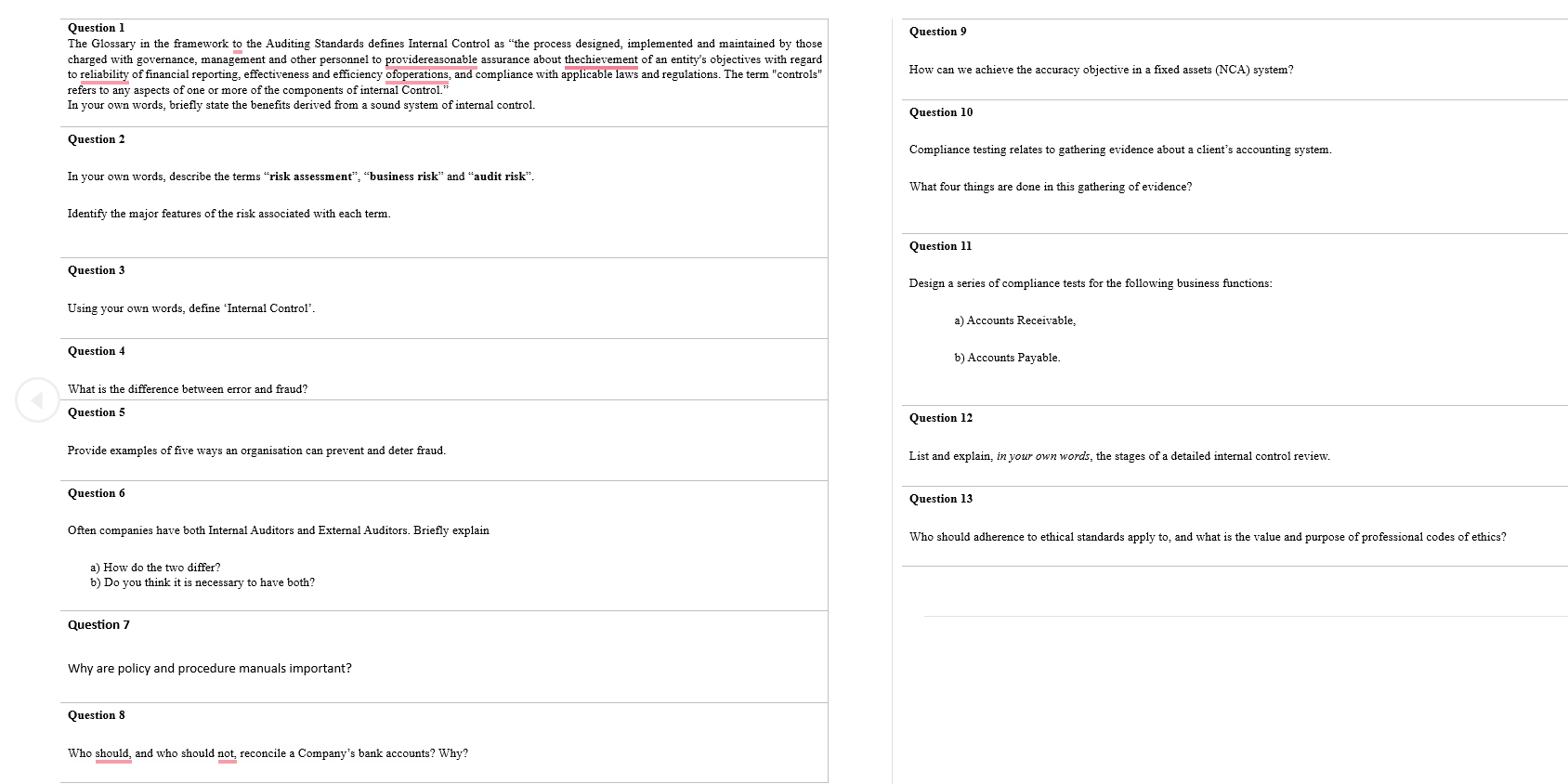 Question 1 Question 9 The Glossary in the