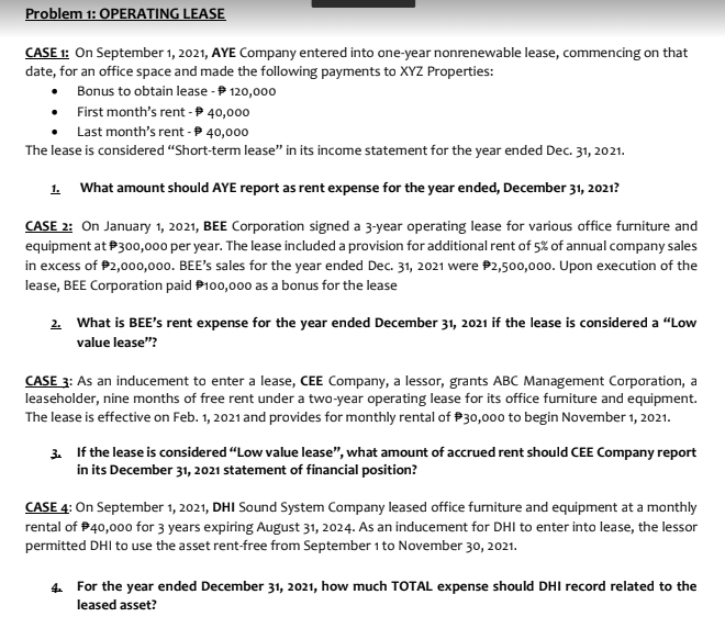 Please answer all the questions (case 1-4) and