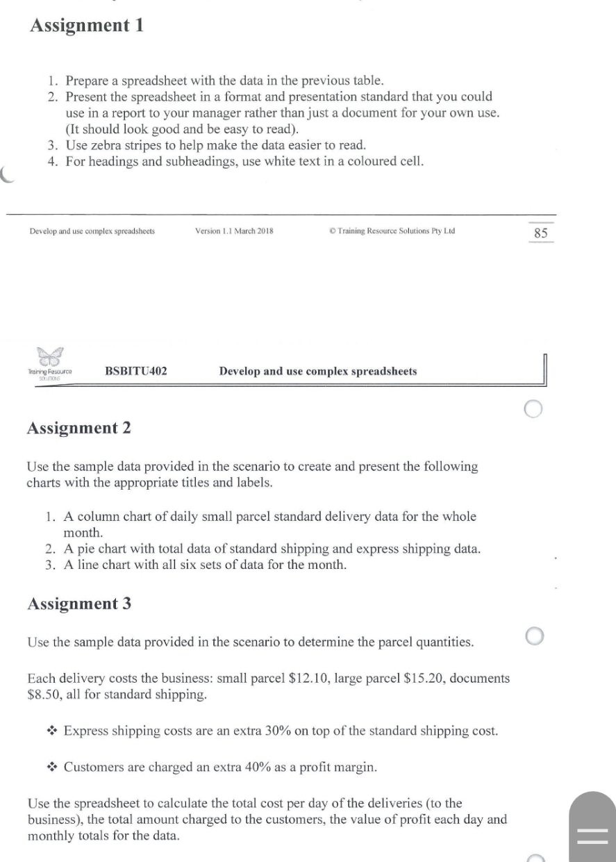 BSBITU402 develope and use complex spreadsheets