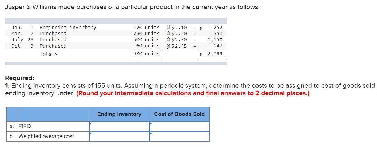 Jasper & Williams made purchases of a particular