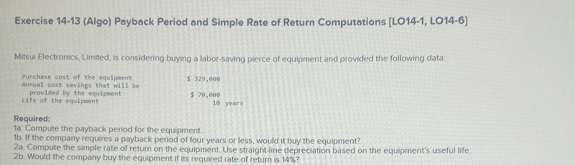 Exercise 1 4 - 1 3 ( Algo ) Payback Period and