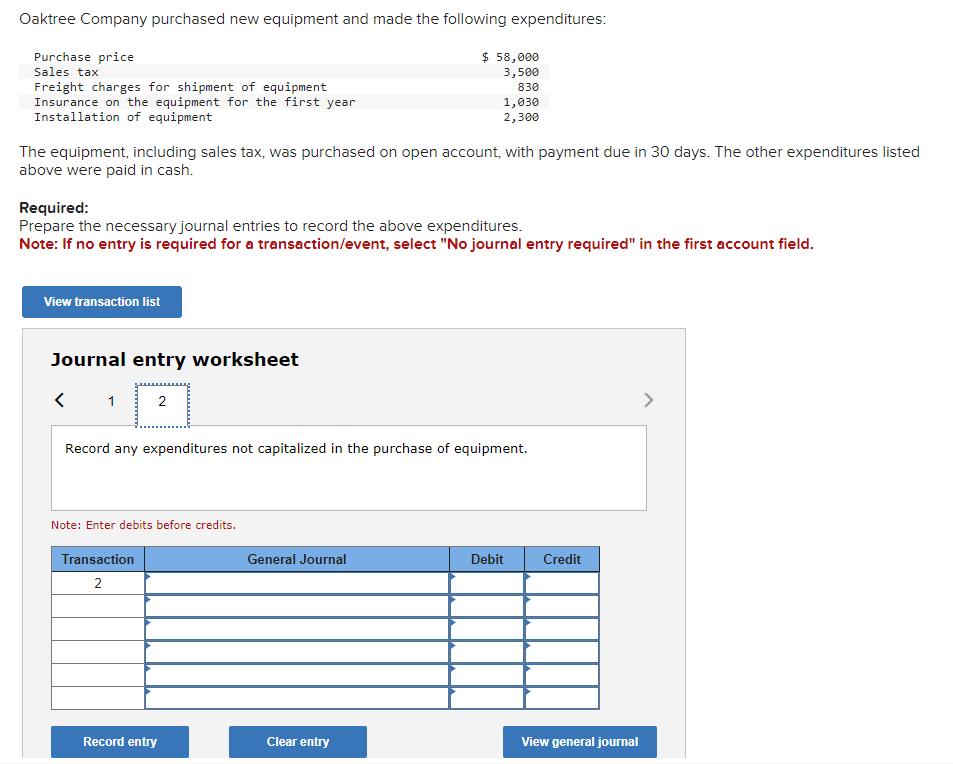 Oaktree Company purchased new equipment and made