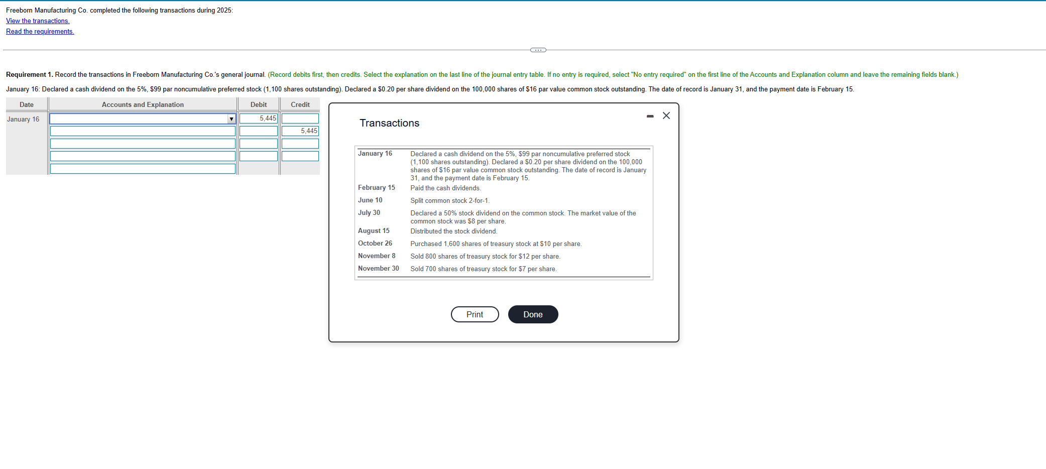 Freebom Manufacturing Co. completed the following