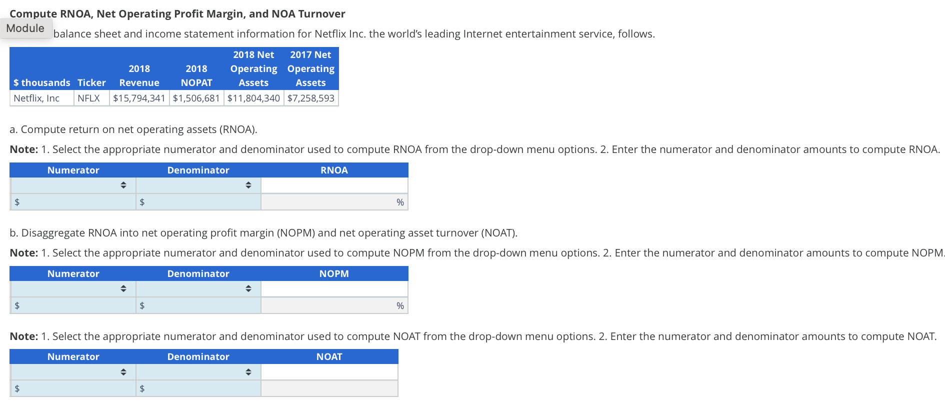 Please show calculations. Drop down menu options
