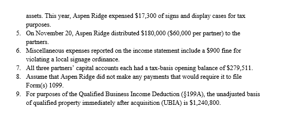 Partnership Tax Return Problem Directions