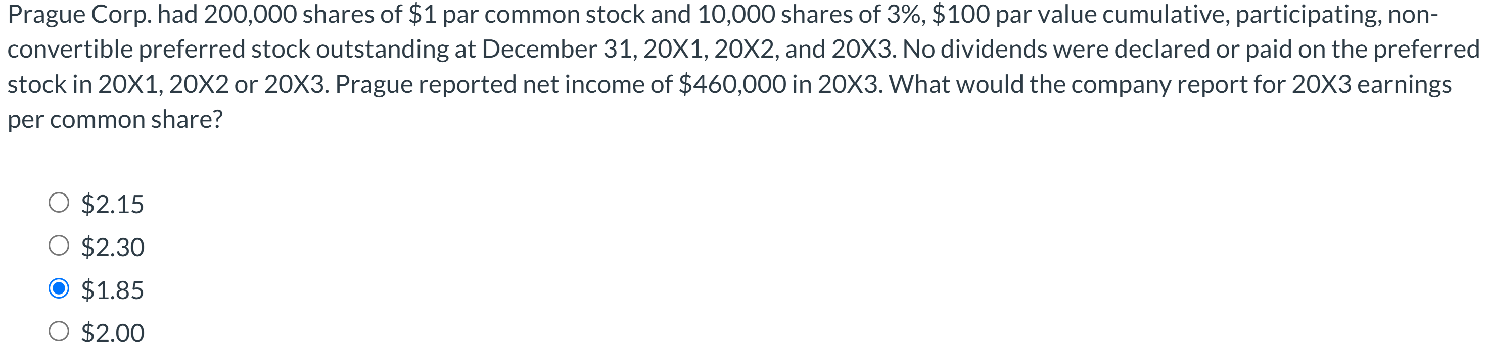 Prague Corp. had 2 0 0 , 0 0 0 shares of \ ( \ $