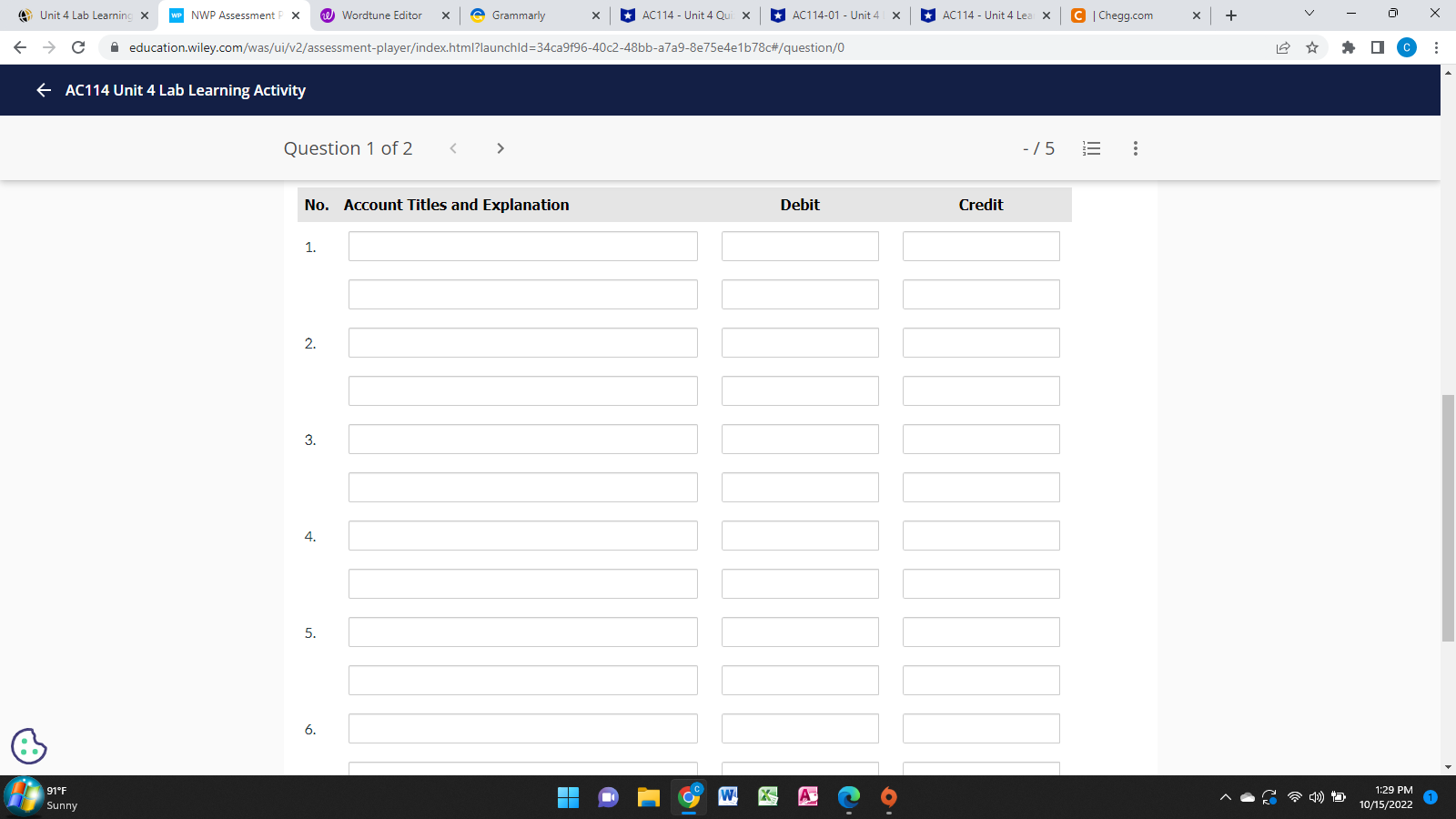 Unit 4 Lab Learning X WP NWP Assessment P X w