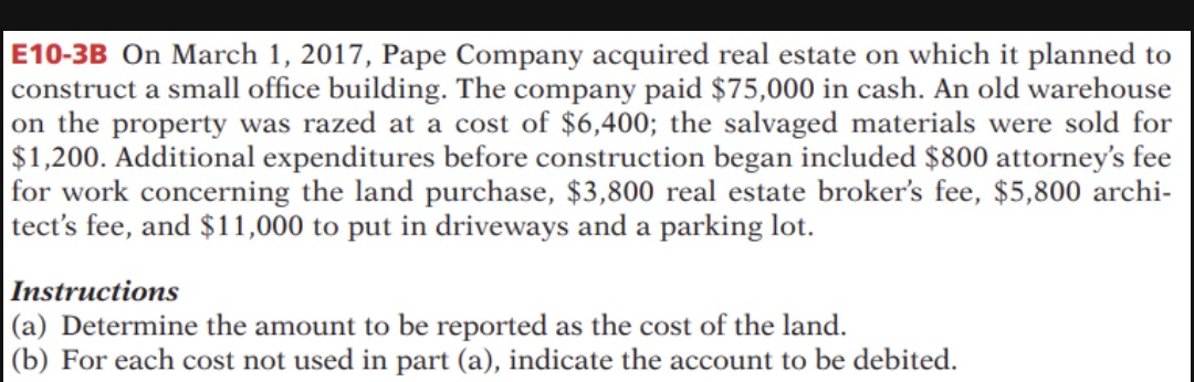 E10-3B On March 1, 2017, Pape Company acquired