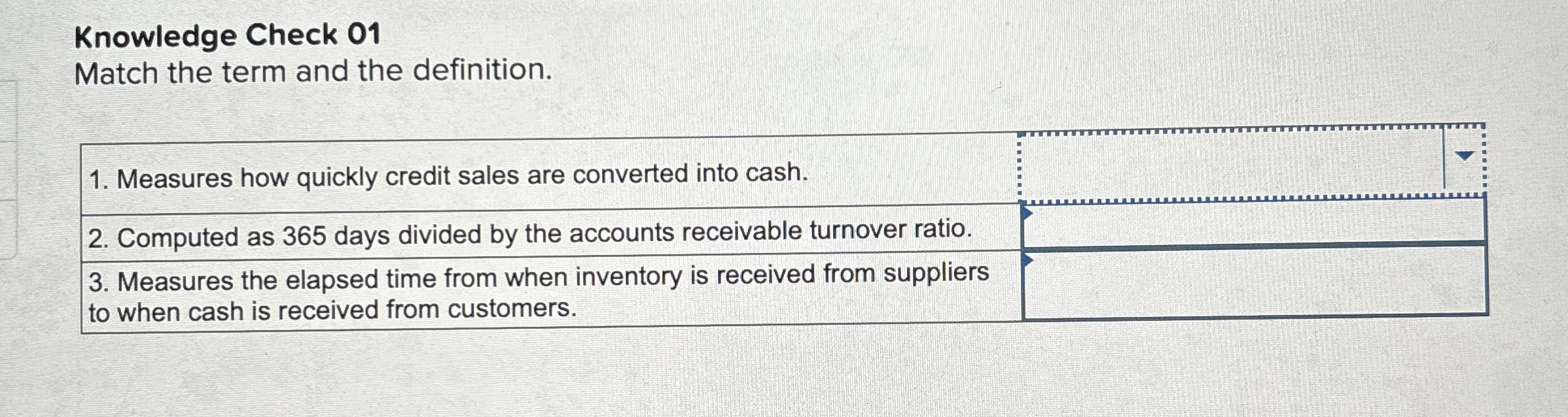 Knowledge Check 0 1 Match the term and the