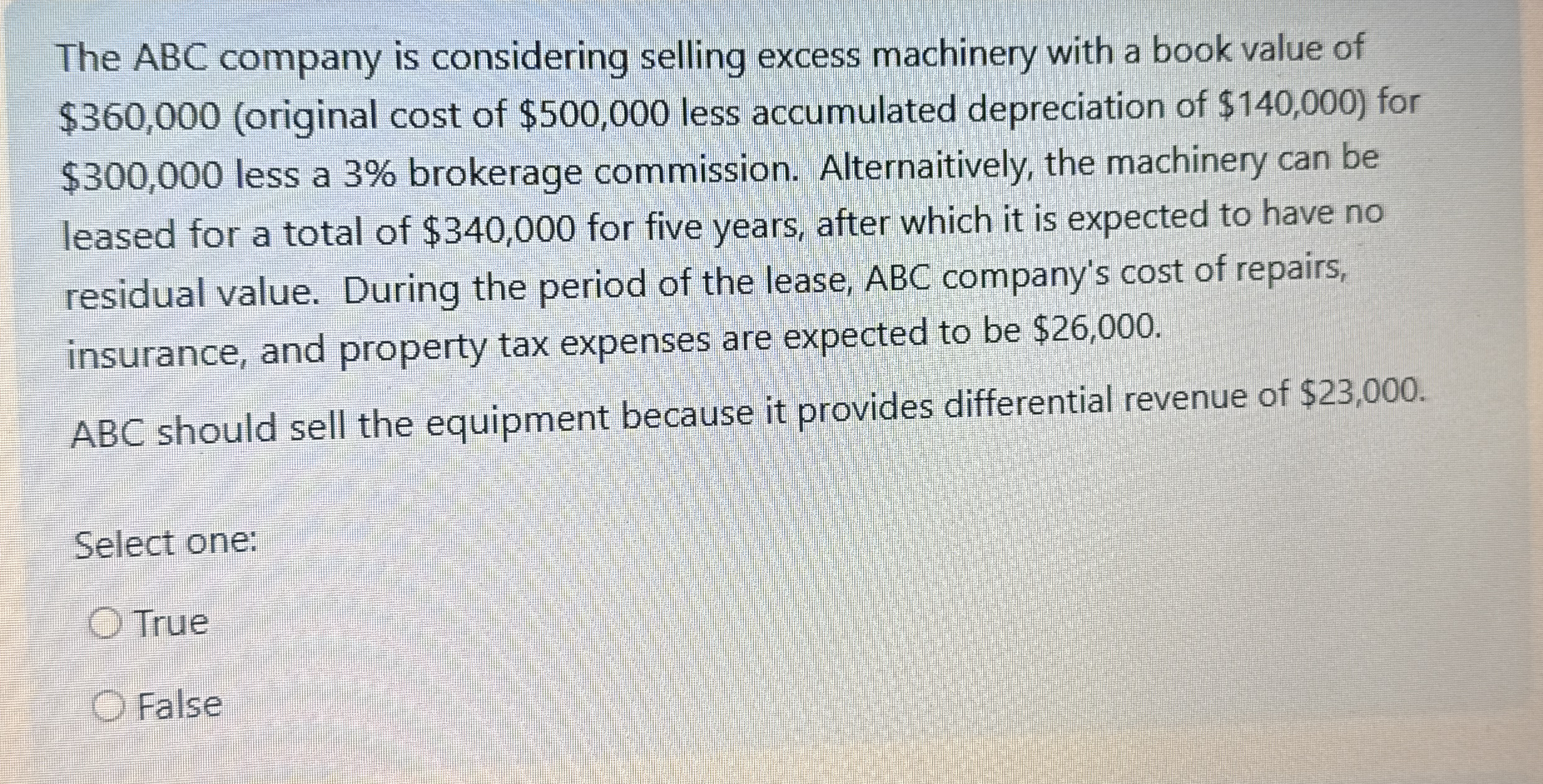 The ABC company is considering selling excess