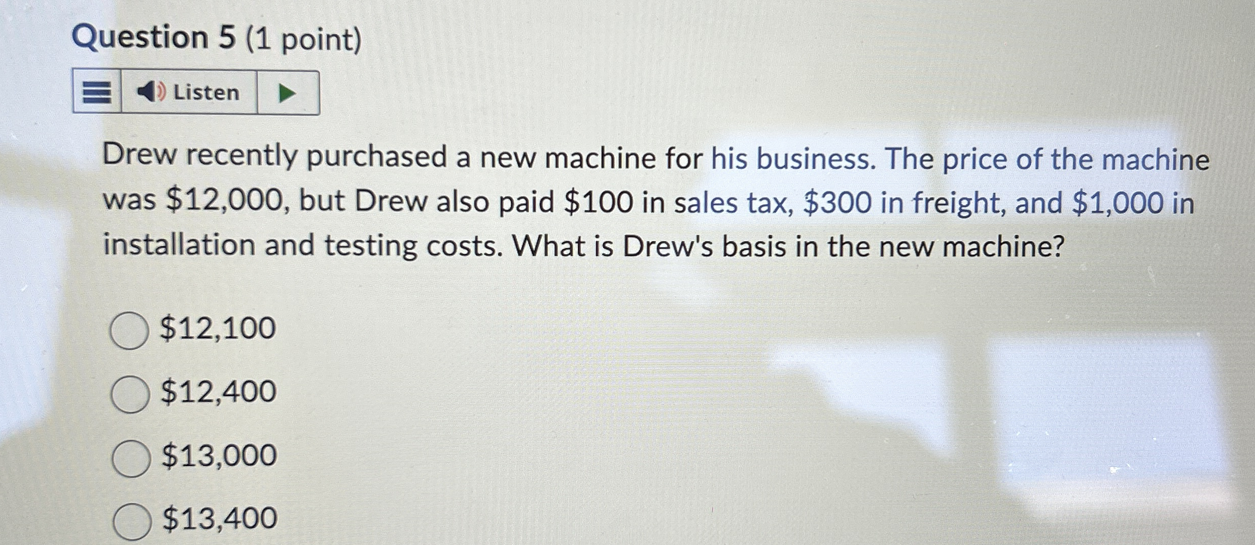 Question 5 ( 1 point ) Listen Drew recently