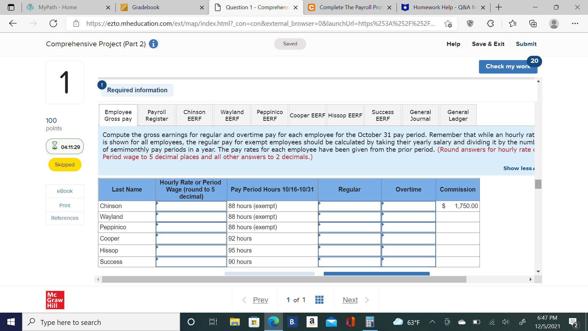 S MyPath - Home X Gradebook X Question 1 -